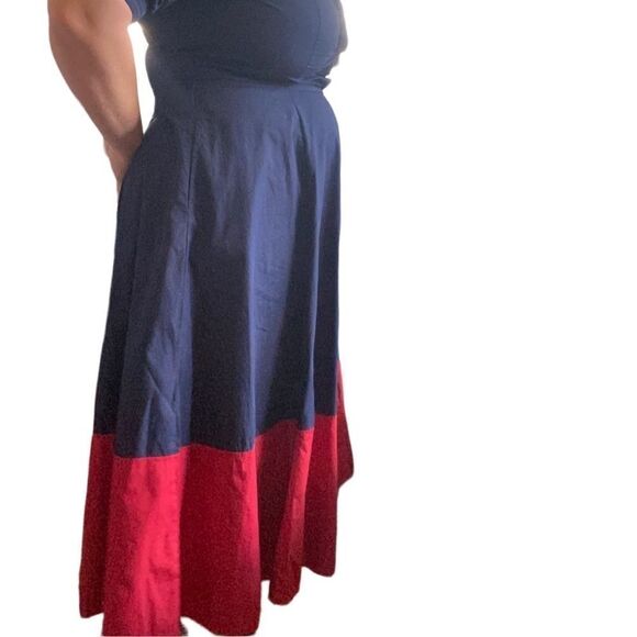 Vintage Buttonup Collared Dress Navy Red Midi Size 1X/ 18W - Picture 6 of 10